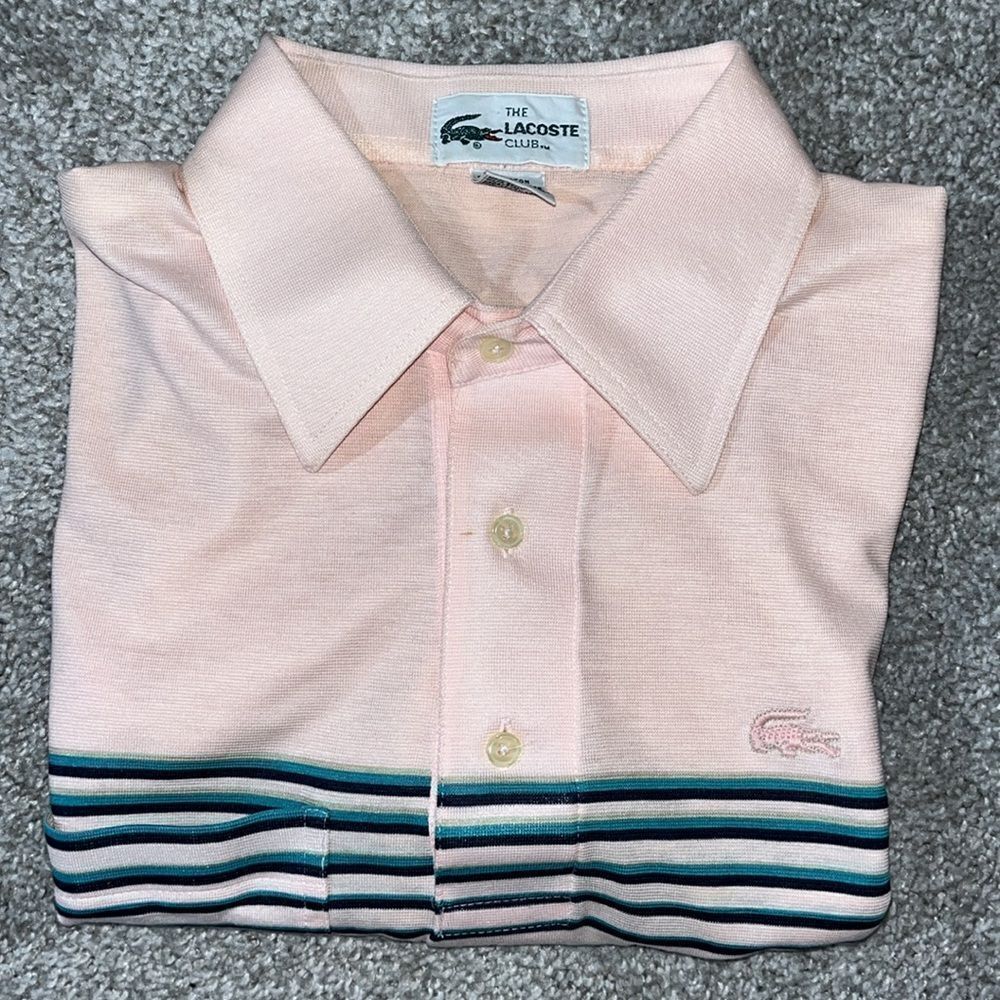 Vintage The Lacoste Club Stripe Polo Golf Tennis Shirt w/Front Pocket M Retro